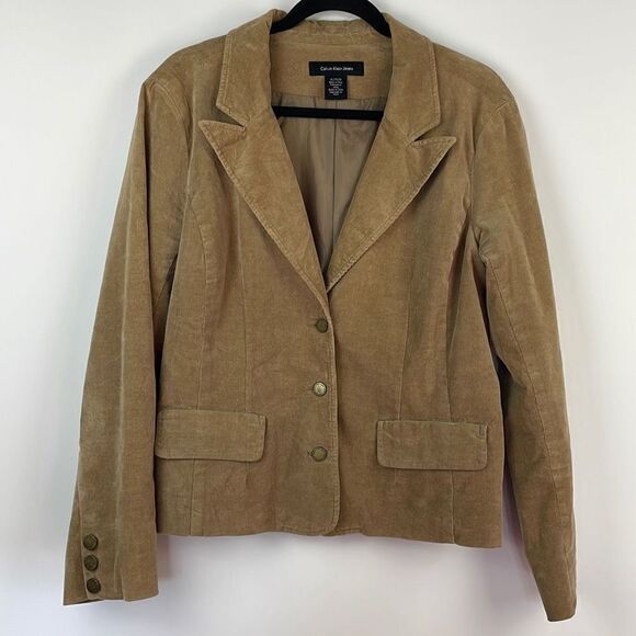 Calvin Klein Jeans Women’s Solid Single Breasted Corduroy Jacket Brown Size XL - Picture 2 of 7